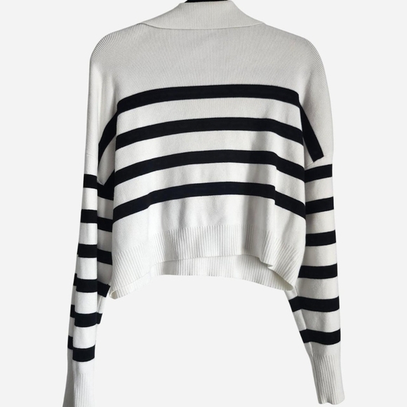 Dynamite Black and White Striped V-Neck Polo Sweater - Picture 2 of 5